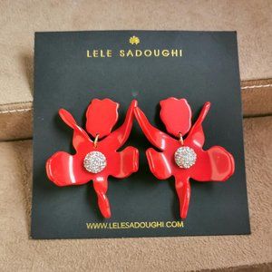 Lele Sadoughi Small Crystal Lily / Coral Earrings NEW